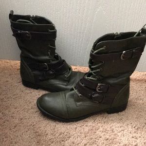 Dark green combat boots